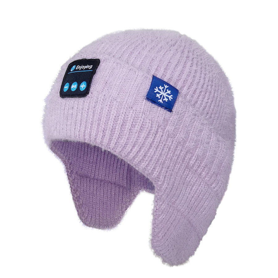 Bluetooth Beanie Hat Öronlapp Hörlurar Lila