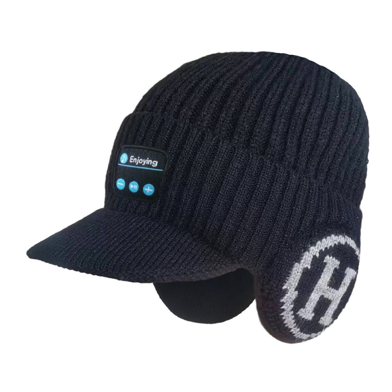 h-form med brätte Bluetooth Beanie Hat Hörlurar Svart